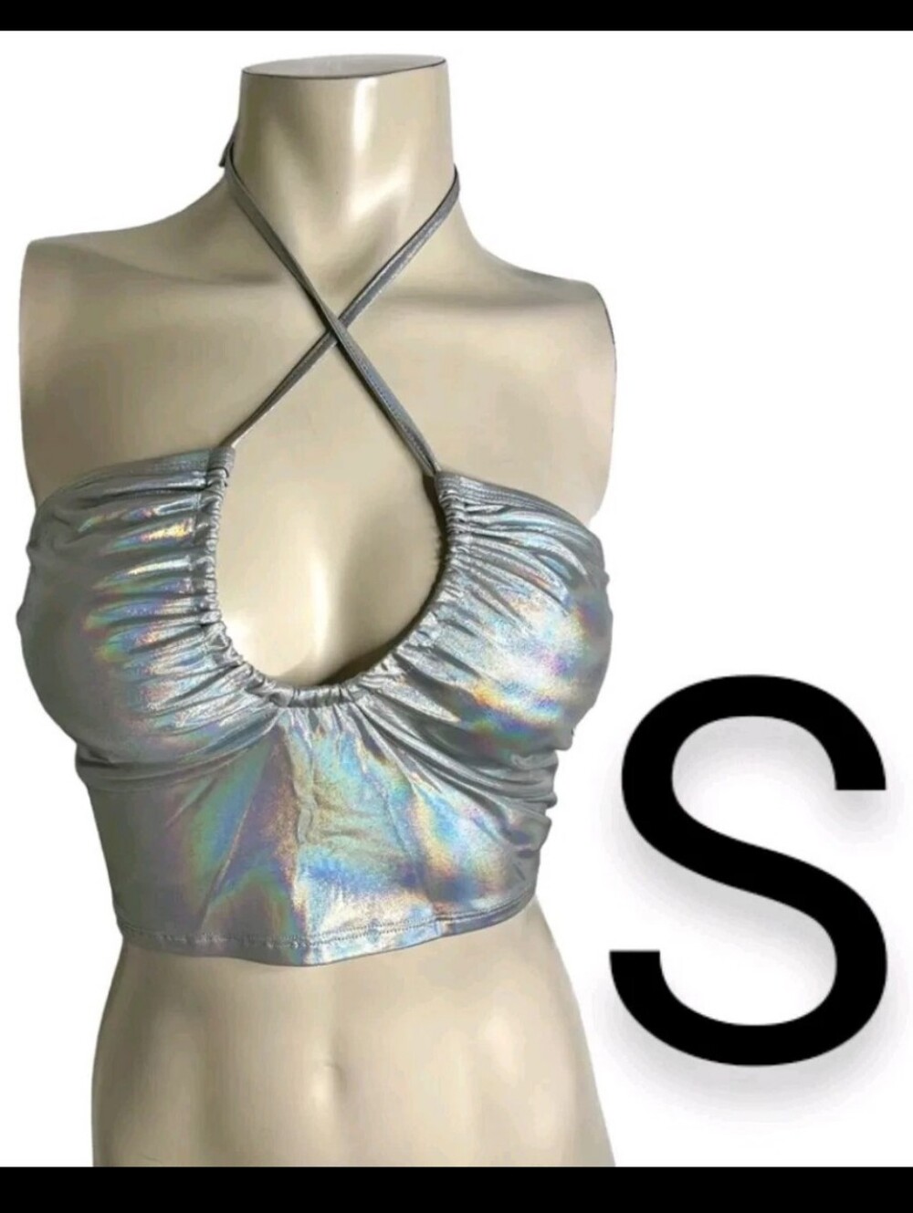 🆕Silver Holographic Halter Crop Top~Size S